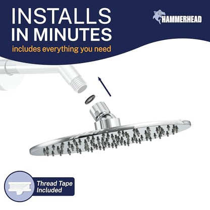 HammerHead Showers® Solid Metal 8 Inch Rainfall Shower Head – CHROME - Shower Head Rainfall - 1.75 GPM High Flow Shower Head Optimized for Pressure – Large Round Rain Shower Heads - color: Polished Chrome, size: 1.75 GPM