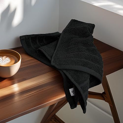 6 Piece Hand Towels Set 16 x 28 Inches, Black | 100% Cotton, Lighter Weight, Quick to Dry, 16 x 28 Inches, Super Soft & Absorbent, Perfect for Bathroom & Kitchen - color: Black