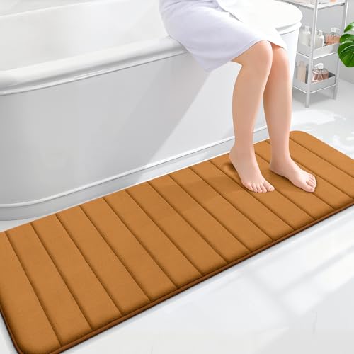 OLANLY Memory Foam Long Bathroom Rugs Runner 59x20, Super Soft Absorbent | Ochre, Quick Dry Bath Mat, Machine Washable Shower Floor Rugs, Bathmat Carpet for Bathroom Floor, Tub and Shower - color: Ochre, size: 59" X 20"