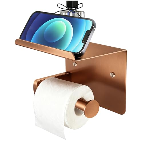 Rose Gold Toilet Paper Holder with Shelf, SUS304 Stainless Steel Rustproof Wall Mount Toilet Paper Roll Holder, Screw Bathroom Toilet Paper Holder for Kitchen, Washroom, RV - color: Rose Gold