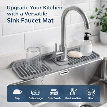 Silicone Faucet Splash Guard Mat Set, Sink Water Catcher Tray, Dish Drying Mat for Kitchen Counter, Absorbent, Non-Slip, Easy Clean. Kitchen Sink Splash . - color: Mix Gray