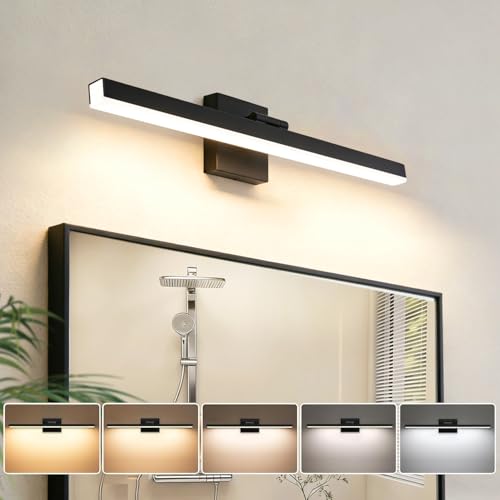 IZORRO Modern Bathroom Vanity Light 16 inch, Rotatable, 12W Dimmable Led Bathroom Light Fixture Over Mirror, Black Vanity Light Bar (5 Color Temperature) - color: Black-5CCT, size: 16 inch