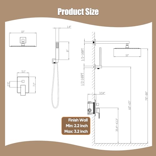 Gabrylly Rain Shower Head with Handheld Spray Combo, 10", Brushed Gold | All Metal Shower System, High Pressure Rainfall Shower Faucet Set, Solid Brass Shower Valve Complete Shower Set for Bathroom - color: Brushed Gold, size: 10 Inch