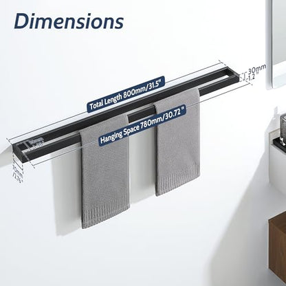 Sayayo Matte Black Towel Bar for Bathroom, 31.5 Inch Hand Towel Holder Wall Mount Square Towel Ring SUS304 Stainless Steel Towel Rack - color: Black, size: 31.5 INCH