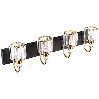 Ralbay LED Modern Vanity Lights Fixtures 4 Lights Black Vanity Lights Crystal Modern Matte Black Vanity Lights for Bathroom - color: Round-Black+Gold, size: 4-light
