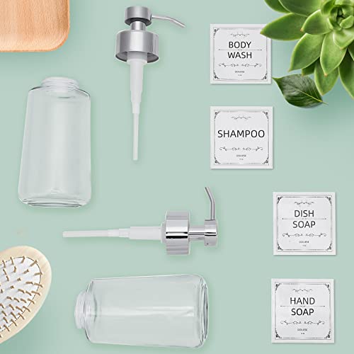 Glass Soap Dispenser 16oz Liquid Hand Soap Dispenser Chrome Pump | Large Capacity, Liquid Soap Pump(No foaming), with Rust Proof Pump Waterproof Labels, Hand Soap for Bathroom, Kitchen, 2 Sets - color: Chrome