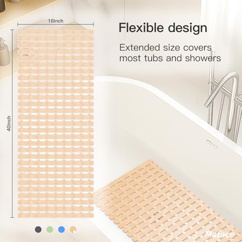 Bathtub Mat Non Slip - for Inside Bath Tub & Shower, Large 40x16 Inch, 261 Strong Suction Cups, Soft Textured Surface, Fast Drain & Quick Dry, Bathroom Safety Mat, Beige, Matace - color: Beige, size: 40" x 15.8" (Rectangular)