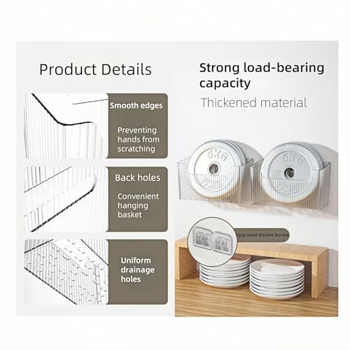 2 Pack Cabinet Door Organizer, Clear Storage Caddy, Adhesive Wall Mounted Organizer Bins, with Self Adhesive Tape, for Bathroom, Kitchen, Cabinet, Living Room