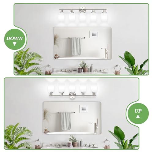 5-Light Brushed Nickel Vanity Lights, Bathroom Light Fixtures with Textured Milky White Glass Shade, Modern Bathroom Lighting Fixtures Over Mirror Wall Sconce Light - E26 Base - color: Nickel, size: 31.4 Inch : 5-Light