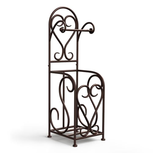Toilet Paper Holder Free Standing with Storage for Mega Rolls, Scroll Bathroom Tissue Holder Stand, Metal, Bronze