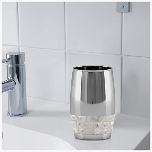 nu Steel Jakarta Collection Bathroom Tumbler, Decorative Holder, Rinse Cup for Water,Tumblers for Mouthwash-Rinsing, Metal with Mother of Pearl Finish.