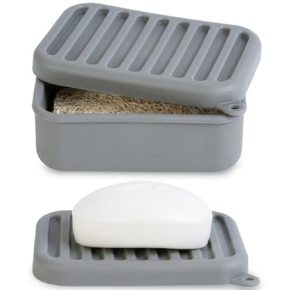Portable Leakproof Travel Soap Case, Silicone Soap Case, Compact Soap Holder with Drainage Layer, Travel Soap Holder for Camping, Gym, Outdoor (Deep-Gray) - color: Deep-gray