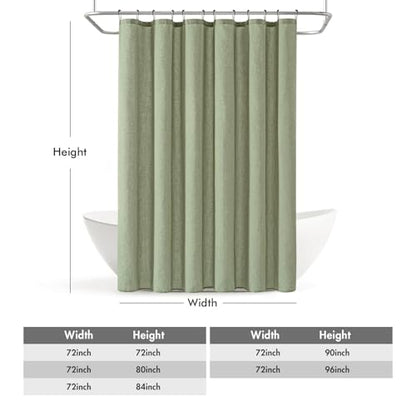 MIULEE Linen Buttonhole Fabric Shower Curtain Sage Green 72*72 Metal Hooks | Country Boho Farmhouse, Heavy, Shower Curtain Set, Thick Cloth Neutral Waterproof Curtains, Bathroom, Washable - color: Sage Green, size: 72"W x 72"L (Pack of 1)