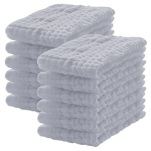 Lovely Care 12 Pack Muslin Burp Cloths 100% Cotton Muslin Cloths Large 20''x10'' Extra Soft and Absorbent Baby Burping Cloth - Slate - color: Slate, size: 10x20 Inch (Pack of 12)