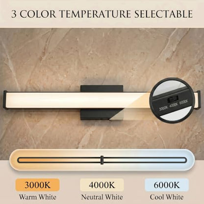 URSOLA 36" Modern LED Bathroom Light Fixtures, Matte Black 3CCT Dimmable Bathroom Vanity Light Over Mirror, Bathroom Vanity Bath Bar Lights with Double Layer Acrylic Shade - color: Matte Black, size: 36inch