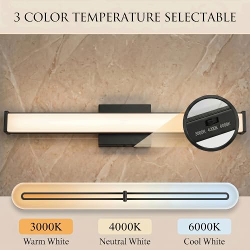 URSOLA 48" Modern LED Bathroom Light Fixtures, Matte Black 3CCT Dimmable Bathroom Vanity Light Over Mirror, Bathroom Vanity Bath Bar Lights with Double Layer Acrylic Shade - color: Matte Black, size: 48inch
