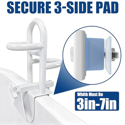 Adjustable Triple Grip Bathtub Grab Bars | Clamp-On Safety Handrail, For Seniors, Disabled & Elderly, Fits 3-7Inch+ Thick Walls, Bathroom Balance Support, Family Safety