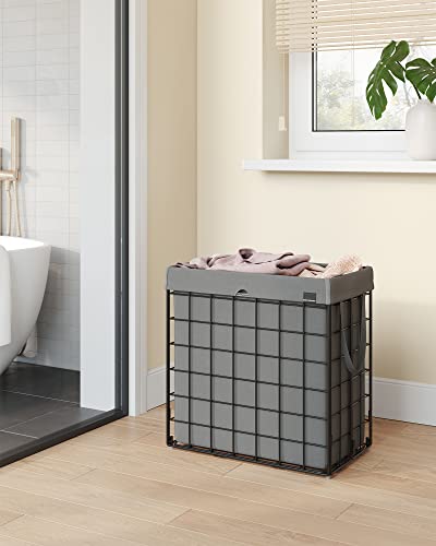 SONGMICS 29 Gal. (110L) Laundry Basket, Laundry Hamper, Collapsible Clothes Hamper, Removable and Washable Liner, Metal Wire Frame, for Bedroom Bathroom, Black and Gray ULCB111G01 - color: Black + Gray, size: 110 L