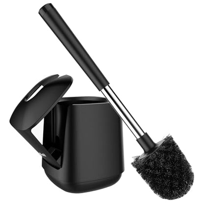 SetSail Toilet Brush and Holder, Self Closing Lid Toilet Bowl Brushes Holder and Extra Long Handle Ventilated Toilet Brush Set for Bathroom Cleaning, Nylon Bristles, Black - color: Black, size: 1 pack