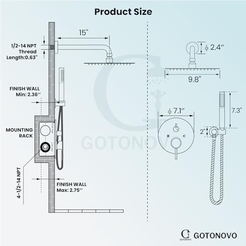 gotonovo Shower Faucet Set with Rough-in Valve Trim Kit,Oil Rubbed Bronze | 10 Inch Round Rain Showerhead with Handheld Spray,Bathroom Wall Mount Shower System Complete Combo,2-in-1 Diverter,All Metal - color: Bronze