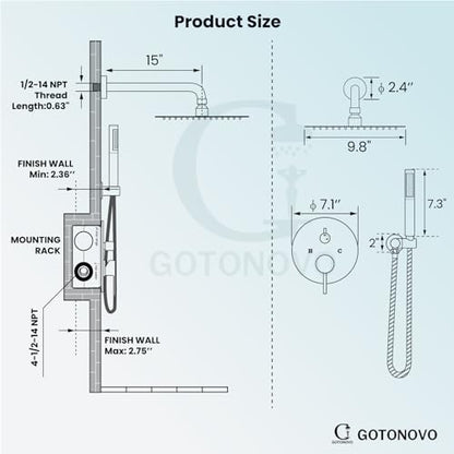 gotonovo Shower Faucet Set with Rough-in Valve Trim Kit,Oil Rubbed Bronze | 10 Inch Round Rain Showerhead with Handheld Spray,Bathroom Wall Mount Shower System Complete Combo,2-in-1 Diverter,All Metal - color: Bronze