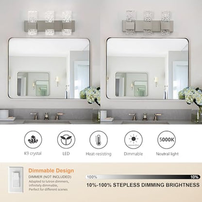 Modern Bathroom Vanity Light fixtures Over Mirror Brushed Nickel Crystal LED Bathroom Lighting fixtures 3 Lights 6000K - color: Brushed Nickel, size: 3 lights
