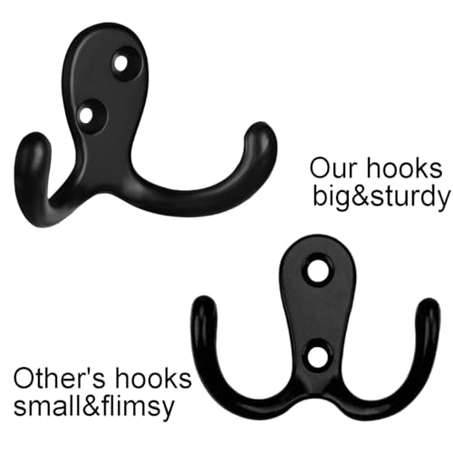 IBosins 20 Pack Black Double Prong Coat Hooks Wall Mounted with 40 Screws | Heavy Duty Retro Double Utility Hooks for Coat, Scarf, Bag, Towel, Key, Cap, Cup, Hat - color: 20 Pcs Black