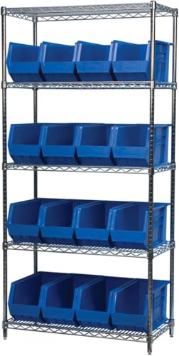Akro-Mils 30265 AkroBins Plastic Storage Bins, 18"x8.25"x9", Blue, 6-Pack | Space-Saving Stackable Bins for Garage, Pantry, Craft Organization - color: Blue