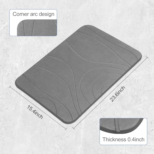 Stone Bath Mat, 2 Pack Diatomaceous Earth Shower Mat, Non-Slip Super Absorbent Quick Drying Bathroom Floor Mat, 24x15, Grey - color: Grey