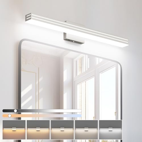 Ralbay 31.5inch Brushed Nickel Vanity Light with 5 Color Temperature (2700K-6000K) Dimmable Acrylic Metal 30W LED Modern Bathroom Light Fixtures - color: Brushed Nickel, size: 32 inch