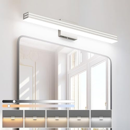 Ralbay 31.5inch Brushed Nickel Vanity Light with 5 Color Temperature (2700K-6000K) Dimmable Acrylic Metal 30W LED Modern Bathroom Light Fixtures - color: Brushed Nickel, size: 32 inch