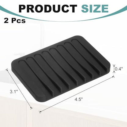 uxcell 2 Pcs Self Draining Silicone Soap Dish, Soap Tray with Drainage for Bathroom Shower Kitchen Sink, 4.5" x 3.1" x 0.4", Black - color: Black