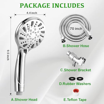 OHDAY® High Pressure Shower Head with Handheld Built-in Power Wash 6-Mode | Powerful Showerhead with 70'' Stainless Steel Hose,Adjustable Bracket,Power Wash for Tub,Tile,Pet & Bathroom Corner