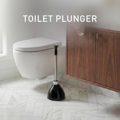 simplehuman Toilet Plunger with Holder Set, Magnetic Drip-Free Cover, Narrow Flange for Modern Low-Flow Toilets, Hidden Dome Storage, Stainless Steel, Black - color: Black, style: Toilet Plunger