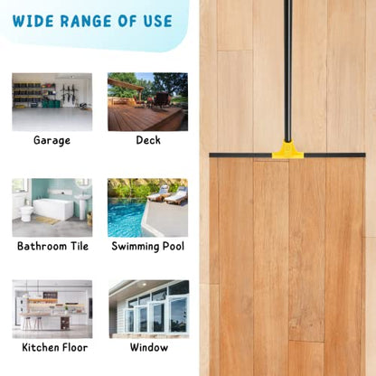 Floor Squeegee for Concrete and Tile Cleaning, 24'' Rubber Wiper Broom, Large Heavy Duty Water Scraper with 60'' Long Handle for Garage, Deck, Bathroom, Shower Glass, Window - size: 24in
