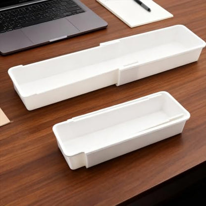 4 Pcs Expandable Sliding Drawer Organizer Bin, Adjustable Length Storage Tray for Kitchen Utensils, Straw Organizer, Bathroom, Office - Durable Plastic Space-Saving Design