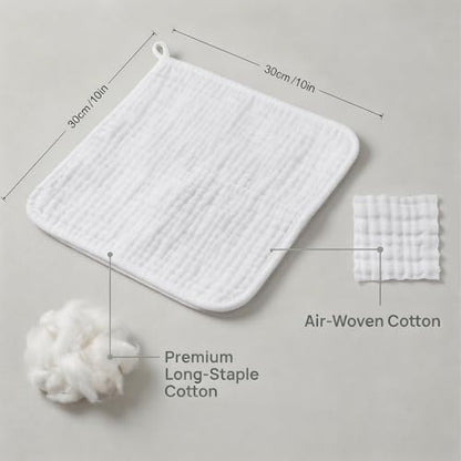 Muslin Baby Washcloths 100% Baby Washcloths Cotton Face Towels 10 Pack Burp Cloths Baby Girl Boy Soft and Absorbent Baby Wipes Burp Rags Bath Essentials - color: White-10pack-binding
