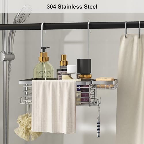Hanging Shower Caddy, 304 Stainless Steel Shower Organizer with Towel Bar & Hooks, Over Shower Rod, Towel Bar or Glass Panel Storage Basket with Soap Holder, Rustproof Bathroom Caddy, 2 Pack - size: 2 Pack