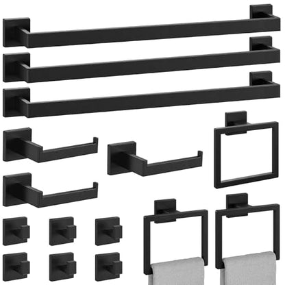 15-Pieces Matte Black Bathroom Accessories, 24 Inch Bathroom Hardware Set | SUS304 Stainless Steel Bath Towel Bar Set, Towel Racks for Bathroom Wall Mounted - size: 26 Inch (15 Pieces)