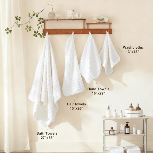 COZYART Lint Free 8 Pcs Bathroom Towels Set Ultra Soft Microfiber White | Fluffy, Thick, Highly Absorbent, Fast Dry, No Shedding, No Pilling, Fade Resistant, Durable, Long-lasting - color: White