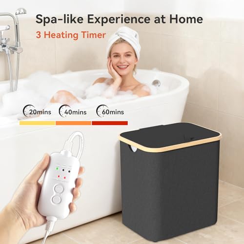 Towel Warmer & Laundry Hamper 2-in-1, Black Foldable Towel Warmer for Bathroom with Removable Heating Bag, 20/40/60Mins Timer, Auto Shut-Off, 38L Fits 2 to 3 Large Towels PJs Blankets