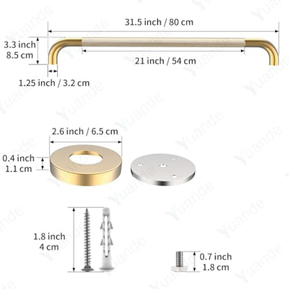32 Inch Brushed Gold Shower Grab Bar with Anti-Slip Knurled Grip | YuanDe Stainless Steel Bathroom Grab Bars,Shower Handrail Support, Handicap Elderly Balance Assist Handles-2Packs - color: Brushed Gold, size: 32inch-2Pack