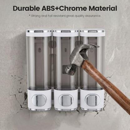 Shower Soap Dispenser 3-Chamber Wall Mount Shampoo Dispenser, White | Latch design No Drill Shampoo and Conditioner Dispenser for Bathroom Hotel, Durable ABS Material Large Capacity - color: 3white