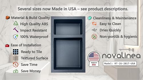 Ready-to-Tile Rectangular Shower Niche – 28" x 17" Double Uneven Shelves – Made in USA – Recessed Wall Niche - size: 28" x 17" Double Uneven Shelves (USA)