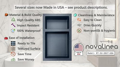 Ready-to-Tile Rectangular Shower Niche – 28" x 17" Double Uneven Shelves – Made in USA – Recessed Wall Niche - size: 28" x 17" Double Uneven Shelves (USA)