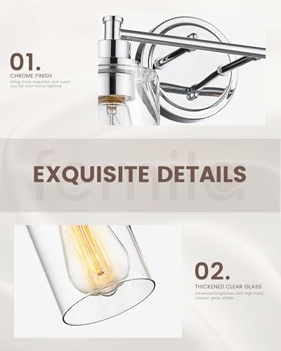 FEMILA Vanity Lighting Fixtures, Modern Bathroom Lights Over Mirror, Wall Lamp with Clear Glass Shade,Chrome Finish,4FYC56B-3W CH - color: Chrome, size: 17.3"