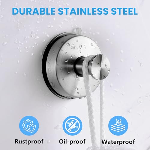 JOMOLA Suction Cup Hooks Suction Shower Hook Bathroom Towel Hanger for Shower Storage Kitchen Utensil Stainless Steel, Brushed Finish, 2PCS - color: Silver
