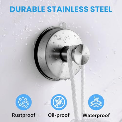 JOMOLA Suction Cup Hooks Suction Shower Hook Bathroom Towel Hanger for Shower Storage Kitchen Utensil Stainless Steel, Brushed Finish, 2PCS - color: Silver