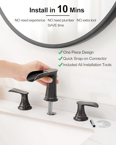 Oil Rubbed Bronze Bathroom Sink Faucet, 8 Inch Widespread, 2 Handles, 3 Hole, Waterfall Design, Ceramic Valve Core, Lifetime Limited Warranty - color: Oil Rubbed Bronze