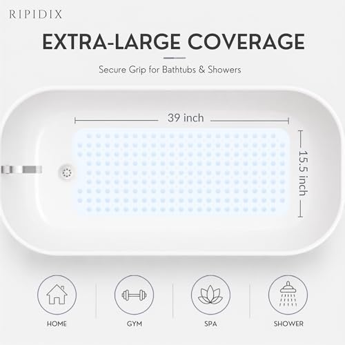 Bathtub Mat Non-Slip – 39" x 15.5" Extra Long Shower Mat with Suction Cups, BPA Free & Machine Washable, Textured Bath Mat for Tub, Ideal for Kids, Seniors & Pregnant Women, Clear - color: Clear
